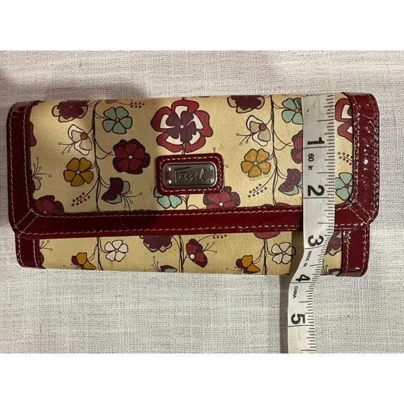 Women's Fossil One Size Floral Beige Red Wallet - Picture 7 of 7